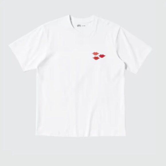 KAWS + WARHOL UT Uniqlo Graphic T shirt Hearts Lips White Tee Unisex Medium - Picture 6 of 7